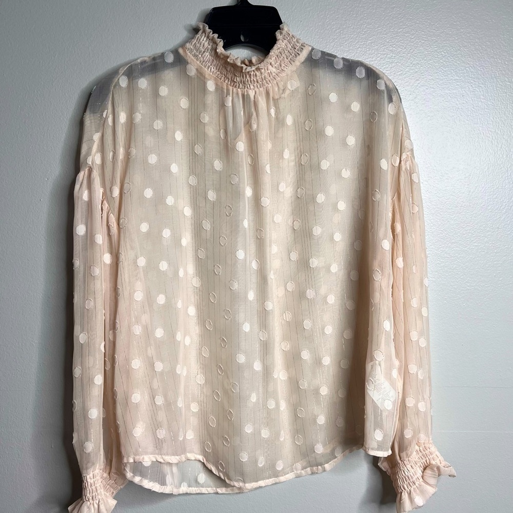 The Korner Anthropologie‎ Sheer Mock Neck Long sleeve Blouse Cottagecore Size XS